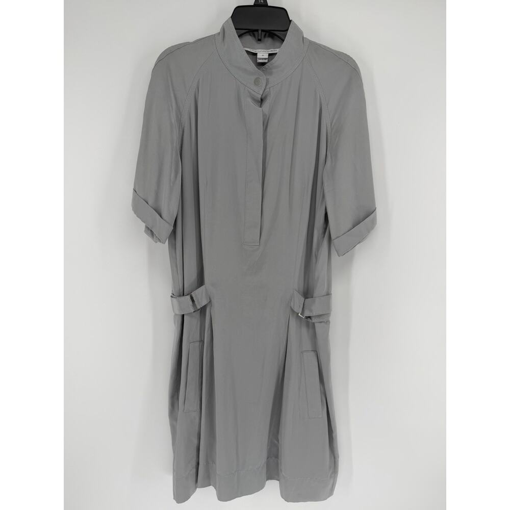 DIANE VON FURSTENBERG SHORT SLEEVE SILK DRESS, Silver, Size 10, MSRP $345